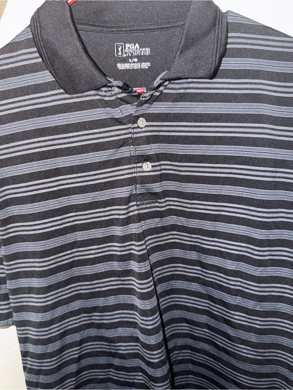PGA TOUR Black and Gray Horizontal Stripe Polo